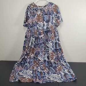 Vintage Hilo Hattie Hawaiian Floral Dress SZ XL Tropical Button Up S/S Blue